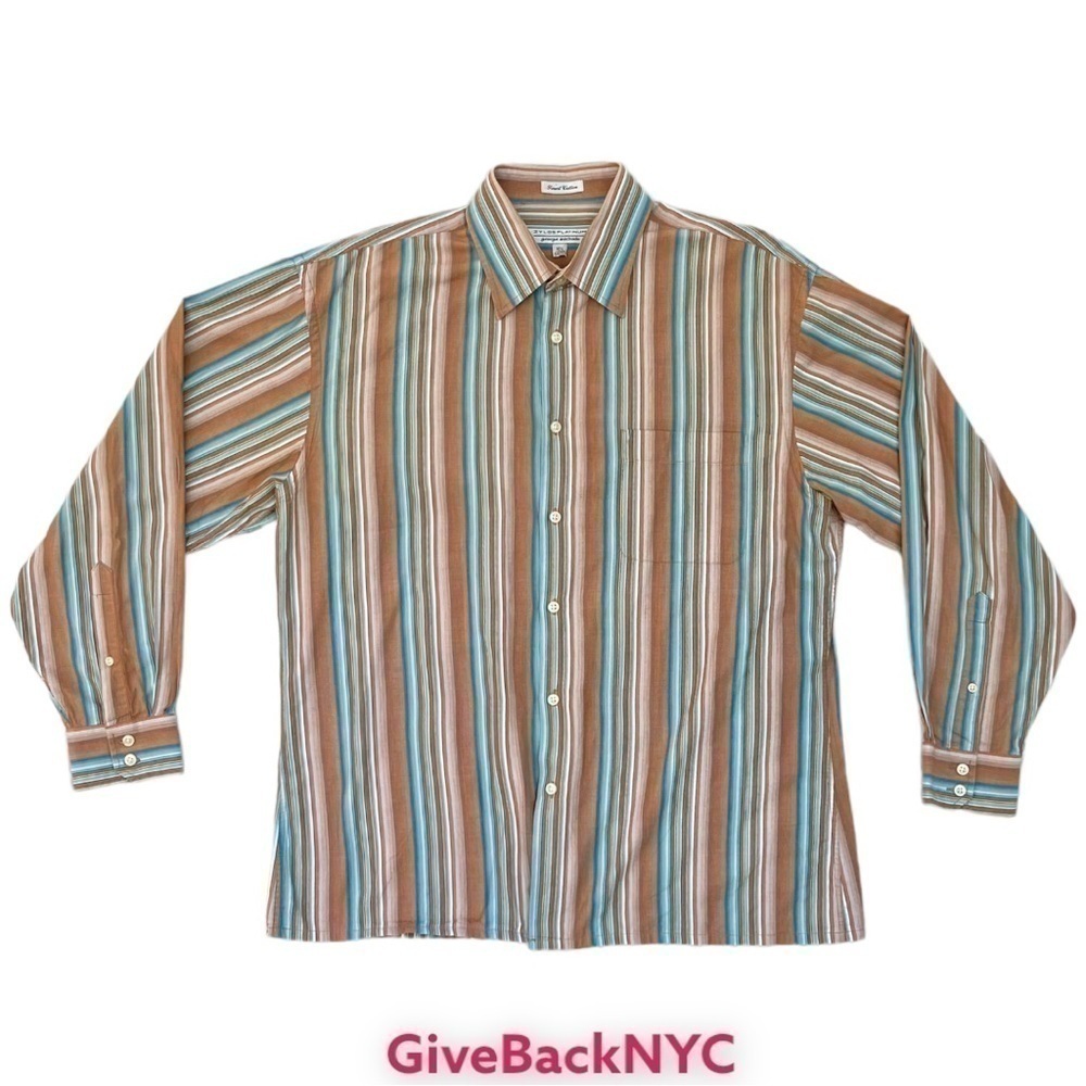 𝅺GEORGE Machado Zylos Platinum Dress Shirt Striped Size 16.5 34/35